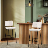 Lot de 6 tabourets de bar scandinaves avec dossier en tissu mouton bouclette beige - POMONA BAR