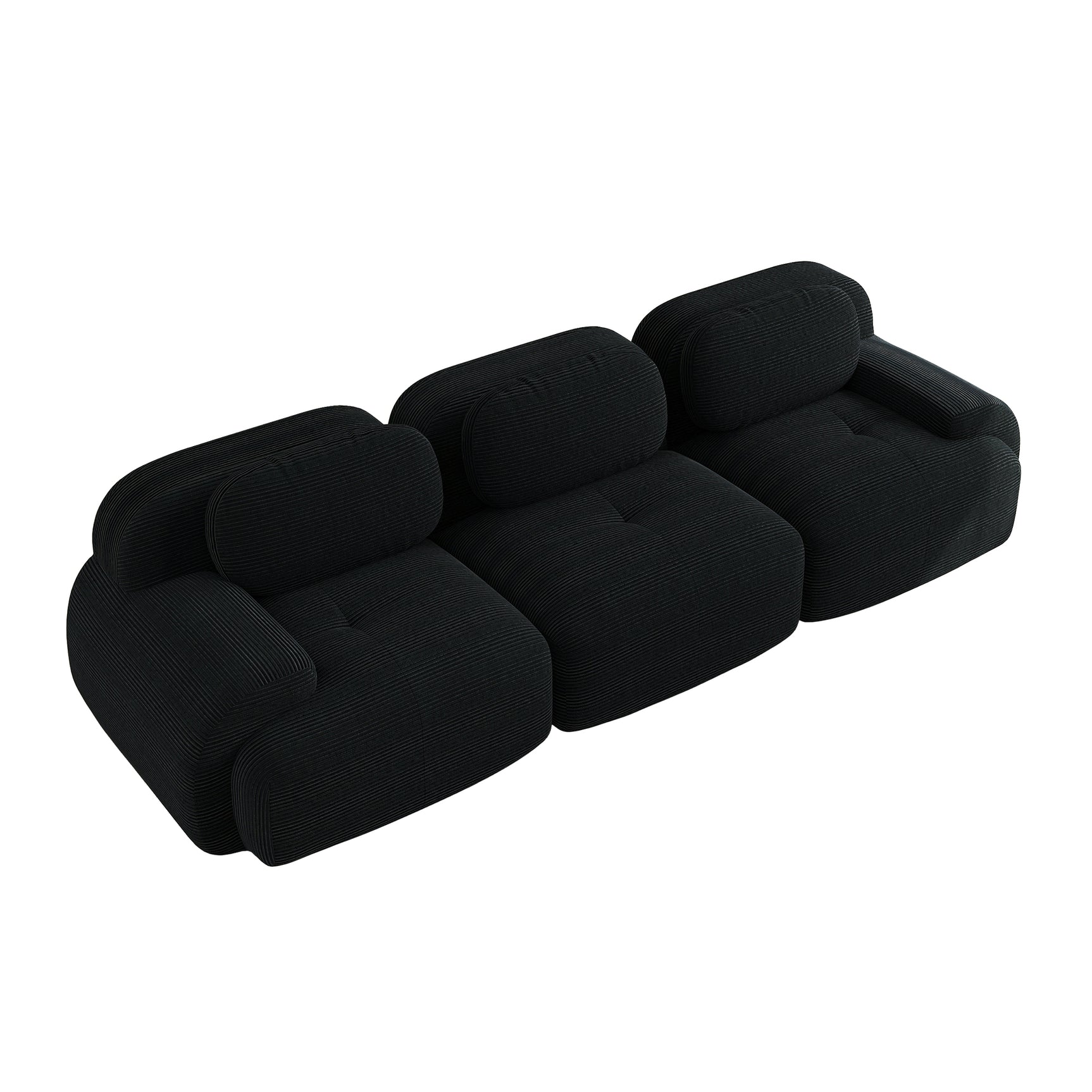Ensemble de canapés avec accoudoirs incurvés et base antidérapante en tissu velours côtelé doux pour le salon, noir, siège 3