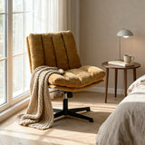 Fauteuil de relaxation réglable et pivotant avec accoudoirs et assise épaisse en chenille jaune - CONFOD