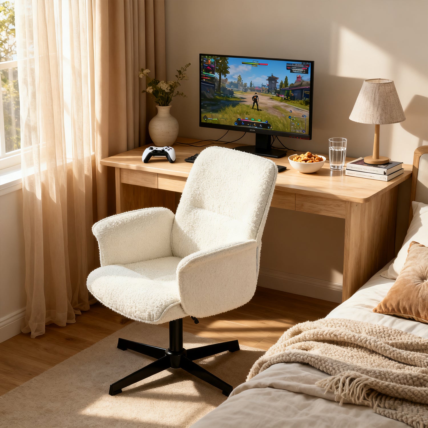 Einstellbare ergonomische Büro -Sessel mit Stoff Armlehnen weiße Schleife - Thomasina