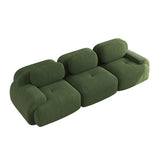 2-seater sofa bed in dark gray fabric with side pockets, modern convertible sofa