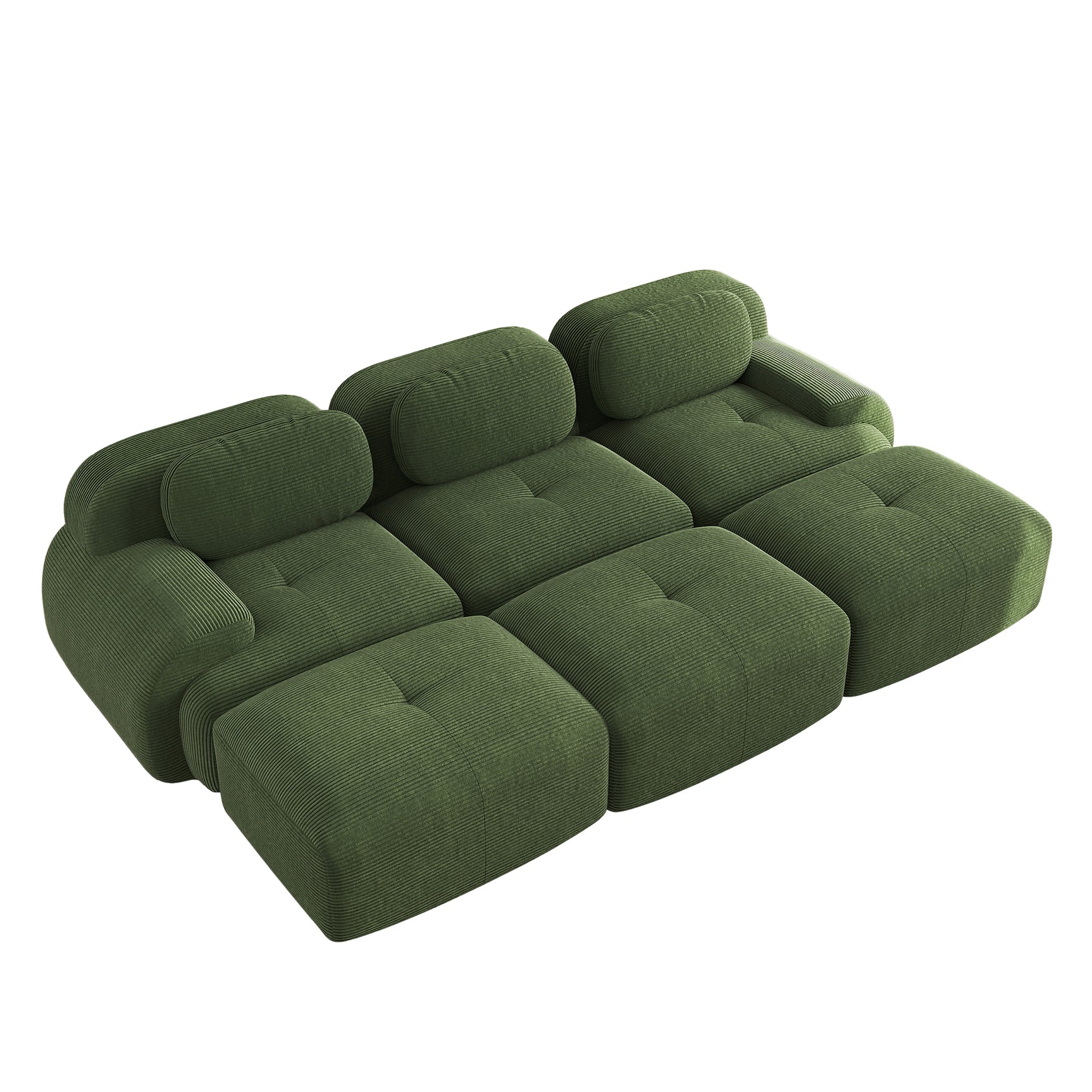 Ensemble de canapés avec accoudoirs incurvés et base antidérapante en tissu velours côtelé doux pour le salon, vert, siège 3 + tabouret 3