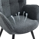 Scandinavian armchair with armrests in dark gray fabric with stitching - Funkel