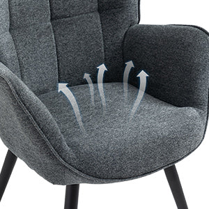Scandinavian armchair with armrests in dark gray fabric with stitching - Funkel