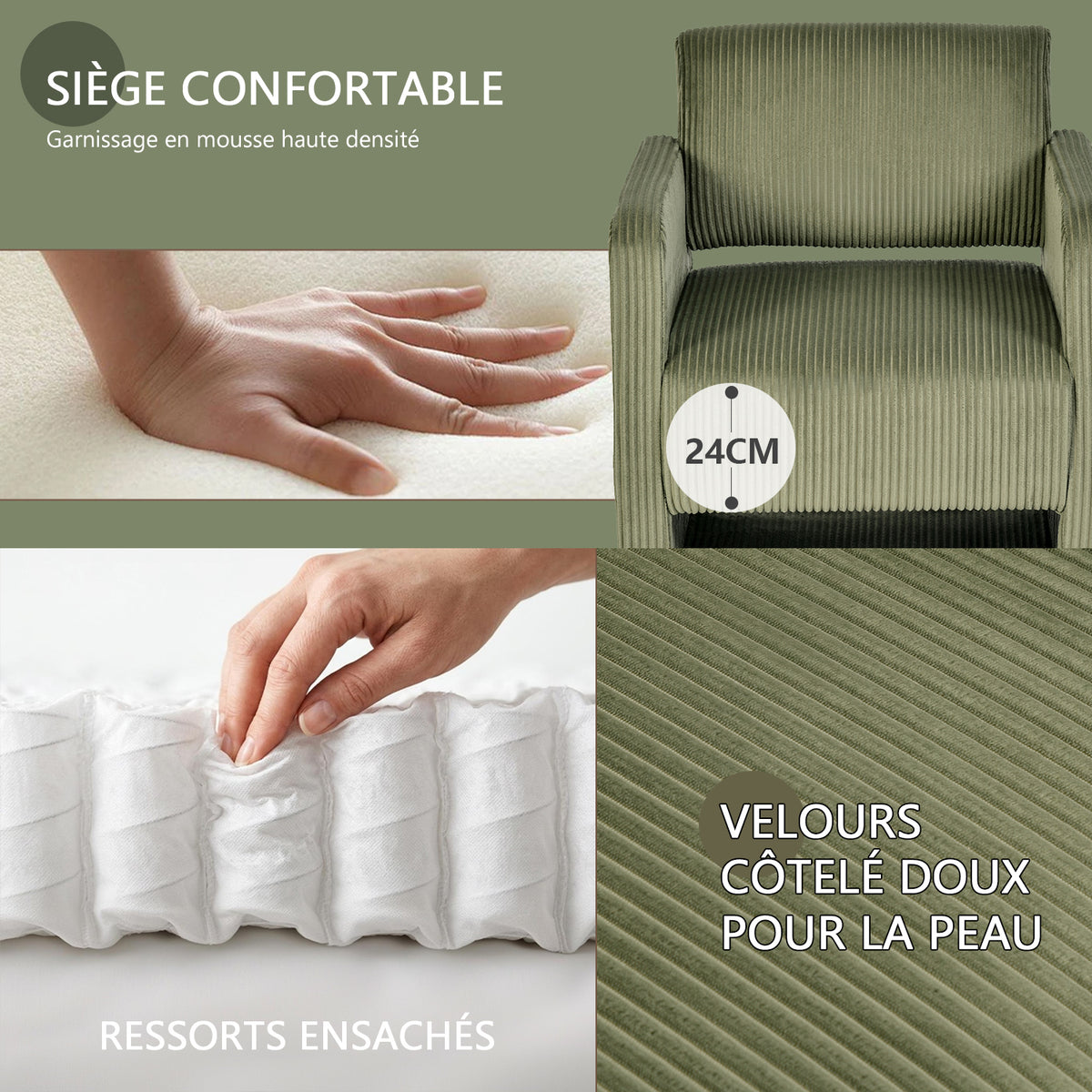 Loungesessel mit Armlehnen aus beigem Cord – DOMCO