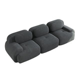 2-seater sofa bed in dark gray fabric with side pockets, modern convertible sofa