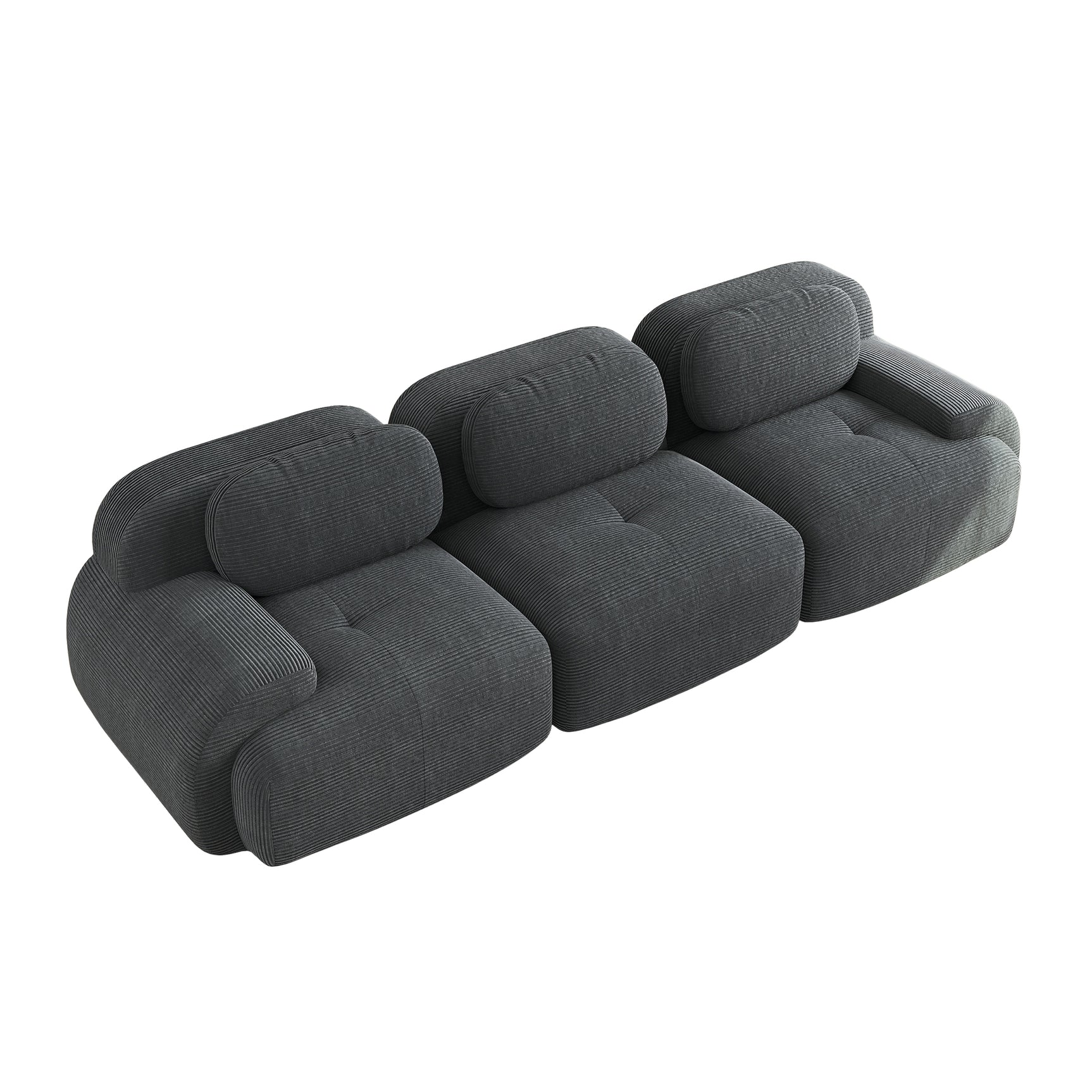 2-seater sofa bed in dark gray fabric with side pockets, modern convertible sofa
