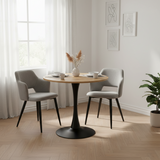 Runder Tisch in Walnussoptik Ø80 cm mit 4 schwarzen Samtstühlen, moderner und komfortabler Stil