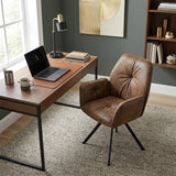 Set of 2 comfortable dining chairs in suede with armrests - calf suede brown