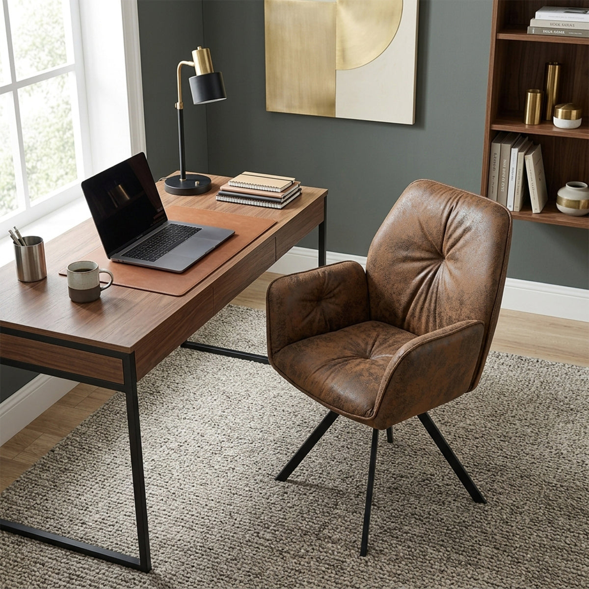 Set of 2 comfortable dining chairs in suede with armrests - calf suede brown