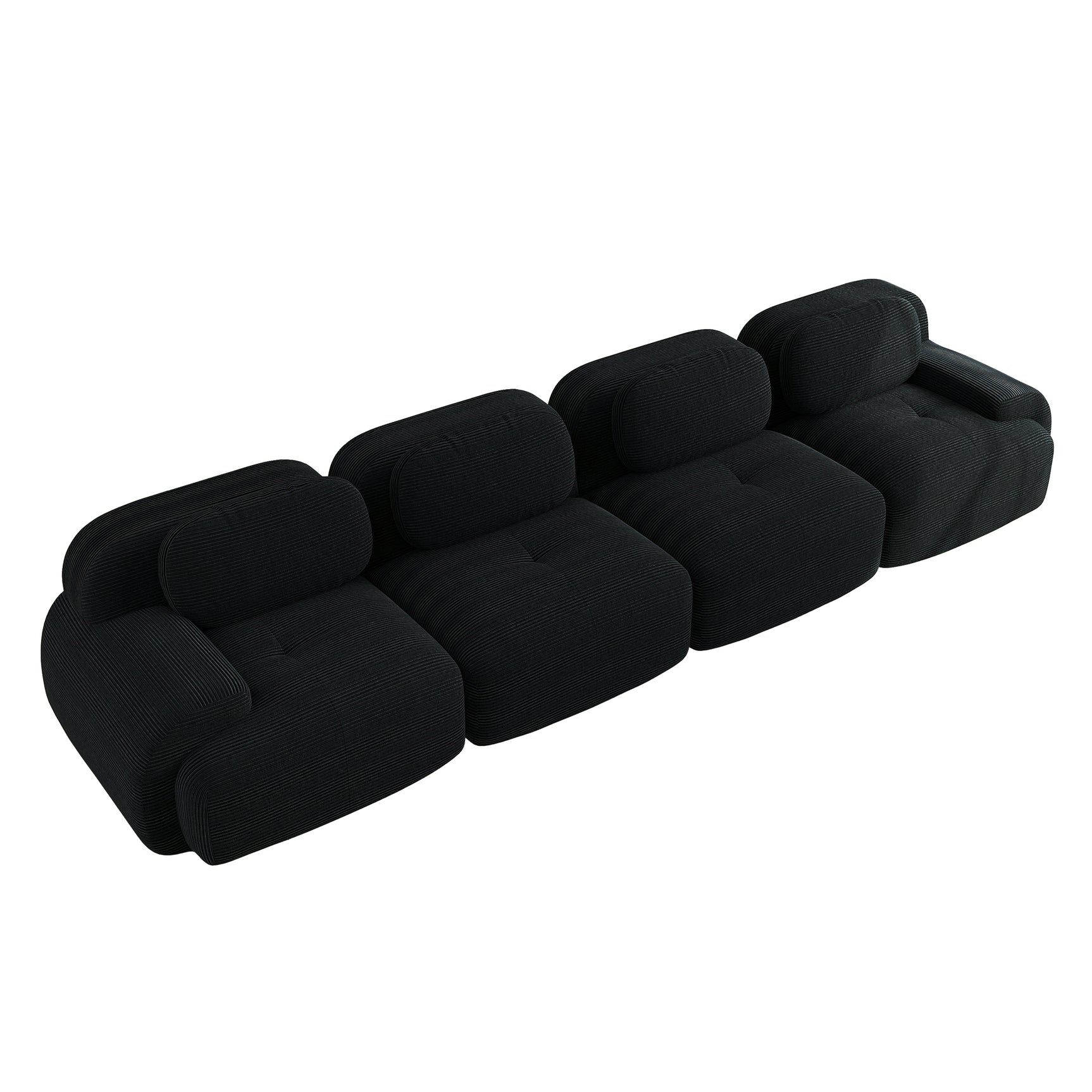 Ensemble de canapés avec accoudoirs incurvés et base antidérapante en tissu velours côtelé doux pour le salon, noir, siège 4