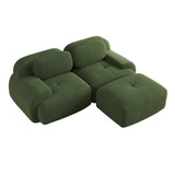 Ensemble de canapés avec accoudoirs incurvés et base antidérapante en tissu velours côtelé doux pour le salon, vert, siège 2 + tabouret 1