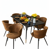Round Table Table Table Table Timber Ø80 cm with 4 black velvet chairs, modern and comfortable style