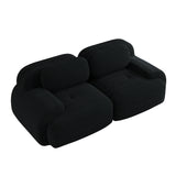 2-seater sofa bed in dark gray fabric with side pockets, modern convertible sofa