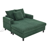 Canapé lounge en velours côtelé souple avec ports USB et éclairage d'ambiance LED, vert