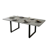 Table à manger gris extensible à trois rallonges avec pieds métalliques