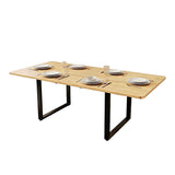 Table à manger extensible aspect chêne à trois rallonges avec pieds métalliques
