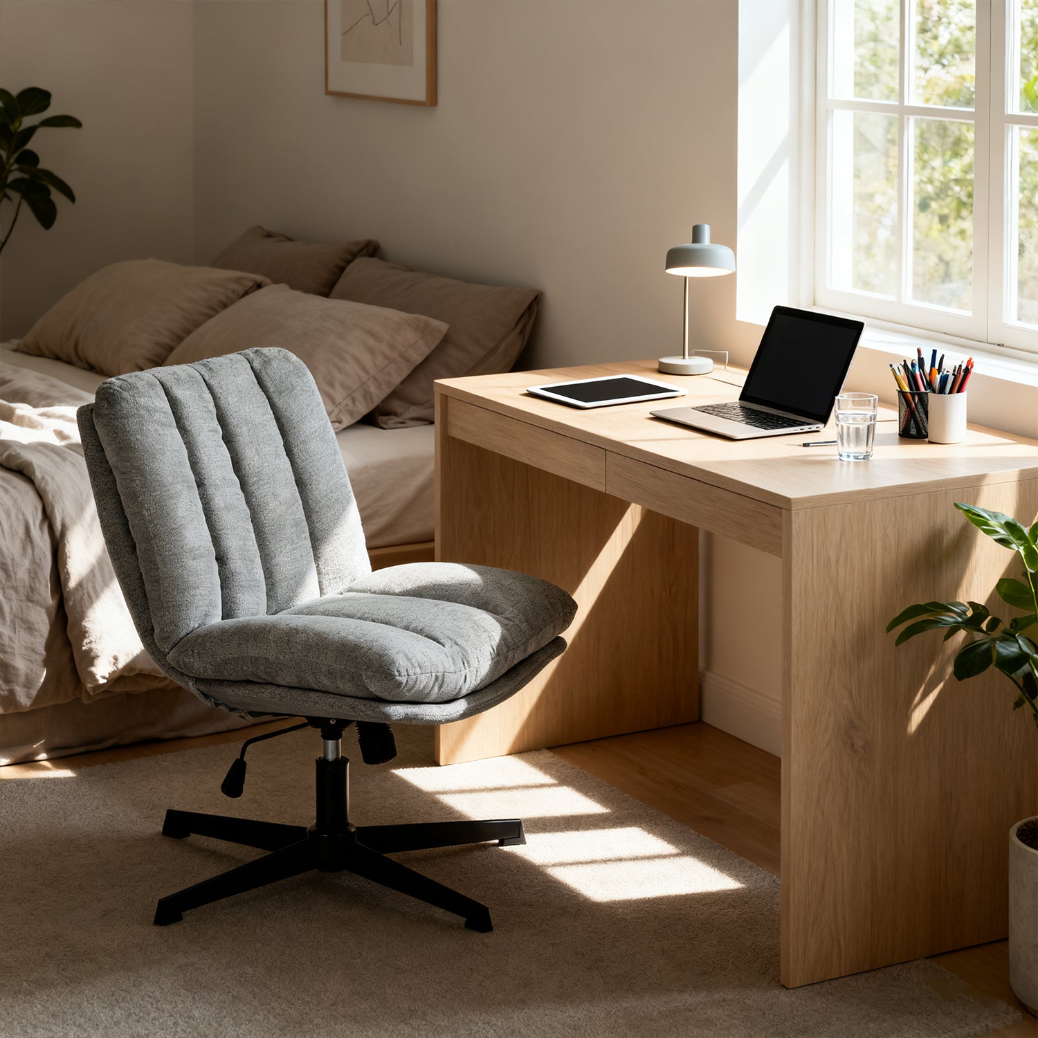Fauteuil de relaxation réglable et pivotant avec accoudoirs et assise épaisse en chenille gris - CONFOD
