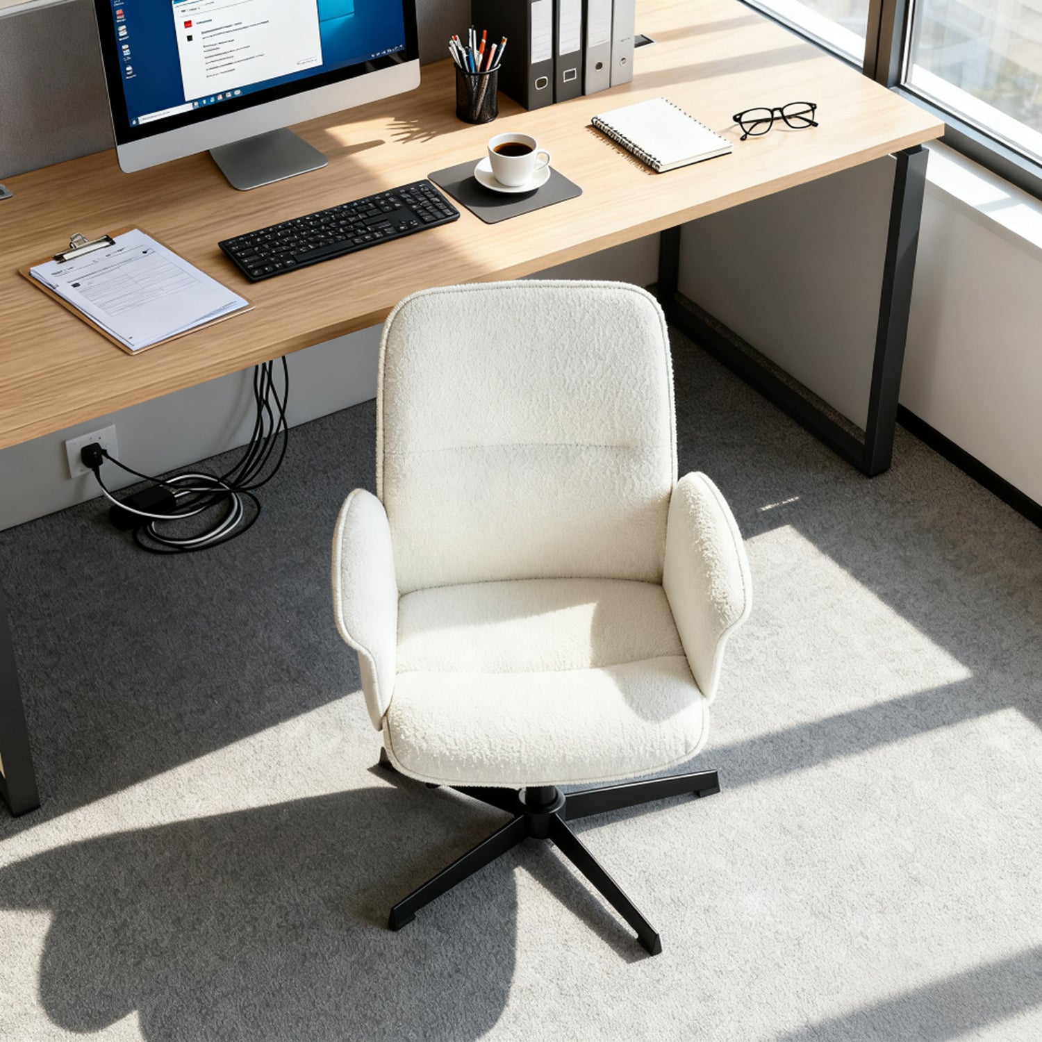 Einstellbare ergonomische Büro -Sessel mit Stoff Armlehnen weiße Schleife - Thomasina