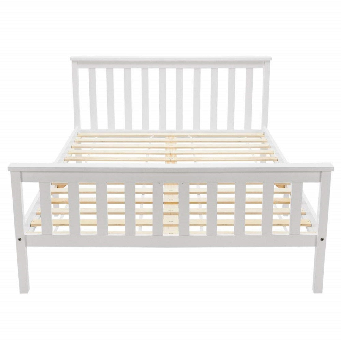 Doppelbett 140x200 cm in massivem weißen Kiefernholz mit geschmierigen Boxspring - robustes und elegantes Design für Erwachsene und Kinder (ohne Matratzen)