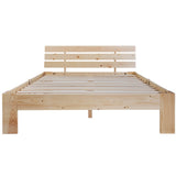 Double bed 140x200 cm in solid wood of natural pine with slatted base and headboard, robust structure and timeless design, without mattresses.