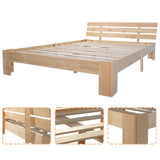 Double bed 140x200 cm in solid wood of natural pine with slatted base and headboard, robust structure and timeless design, without mattresses.