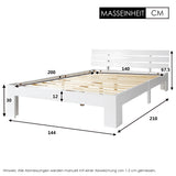 Doppelbett 140x200 cm in festem Holz aus weißer Kiefern mit geschmeidiger Basis und Kopfteil, rustikalem und kompaktem Design (ohne Matratzen)
