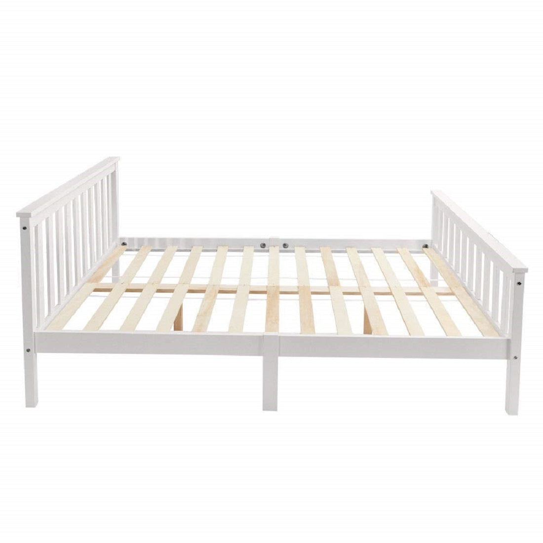 Doppelbett 140x200 cm in massivem weißen Kiefernholz mit geschmierigen Boxspring - robustes und elegantes Design für Erwachsene und Kinder (ohne Matratzen)