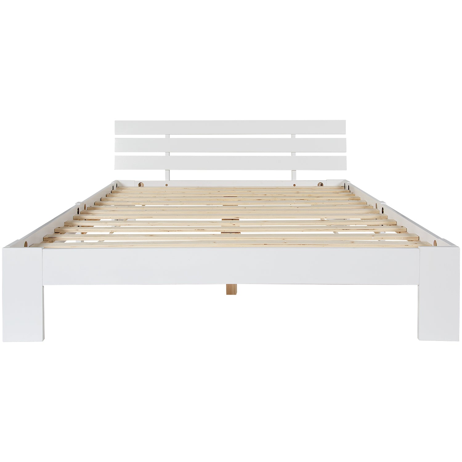 Doppelbett 140x200 cm in festem Holz aus weißer Kiefern mit geschmeidiger Basis und Kopfteil, rustikalem und kompaktem Design (ohne Matratzen)