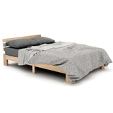 Double bed 140x200 cm in solid wood of natural pine with slatted base and headboard, robust structure and timeless design, without mattresses.