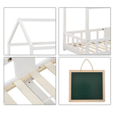 Cabin bed children 90x200 cm white in solid wood with blackboard, slatted box spring and safety barriers, without mattresses