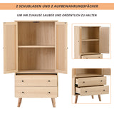 Wooden top buffet modern style with rattan doors and drawers - 60 x 40 x 120 cm