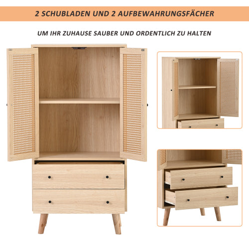 Wooden top buffet modern style with rattan doors and drawers - 60 x 40 x 120 cm