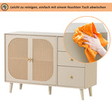 Salon and dining room buffet in broken white with rattan doors and 3 drawers, modern storage unit 120 cm wide
