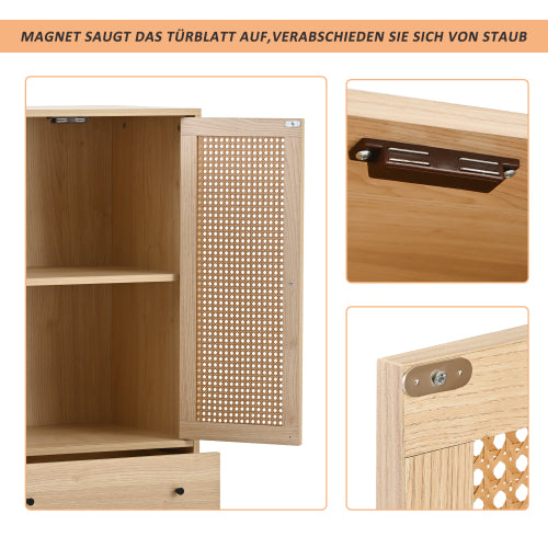 Wooden top buffet modern style with rattan doors and drawers - 60 x 40 x 120 cm