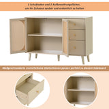 Salon and dining room buffet in broken white with rattan doors and 3 drawers, modern storage unit 120 cm wide