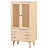 Wooden top buffet modern style with rattan doors and drawers - 60 x 40 x 120 cm