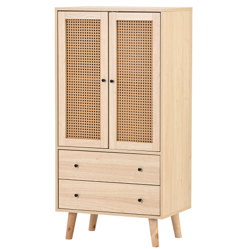 Wooden top buffet modern style with rattan doors and drawers - 60 x 40 x 120 cm