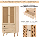 Wooden top buffet modern style with rattan doors and drawers - 60 x 40 x 120 cm
