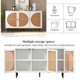 Buffet blanc moderne avec 3 portes en rotin et pieds en métal