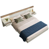 Doppelbett 140x200 cm mit Boxfeder, Kopfteil und 2 LED-Nachttischen mit integrierten USB-C-Anschlüssen (ohne Matratzen), 205x244x90,5 cm