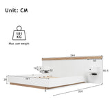 Doppelbett 140x200 cm mit Boxfeder, Kopfteil und 2 LED-Nachttischen mit integrierten USB-C-Anschlüssen (ohne Matratzen), 205x244x90,5 cm