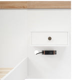 Doppelbett 140x200 cm mit Boxfeder, Kopfteil und 2 LED-Nachttischen mit integrierten USB-C-Anschlüssen (ohne Matratzen), 205x244x90,5 cm