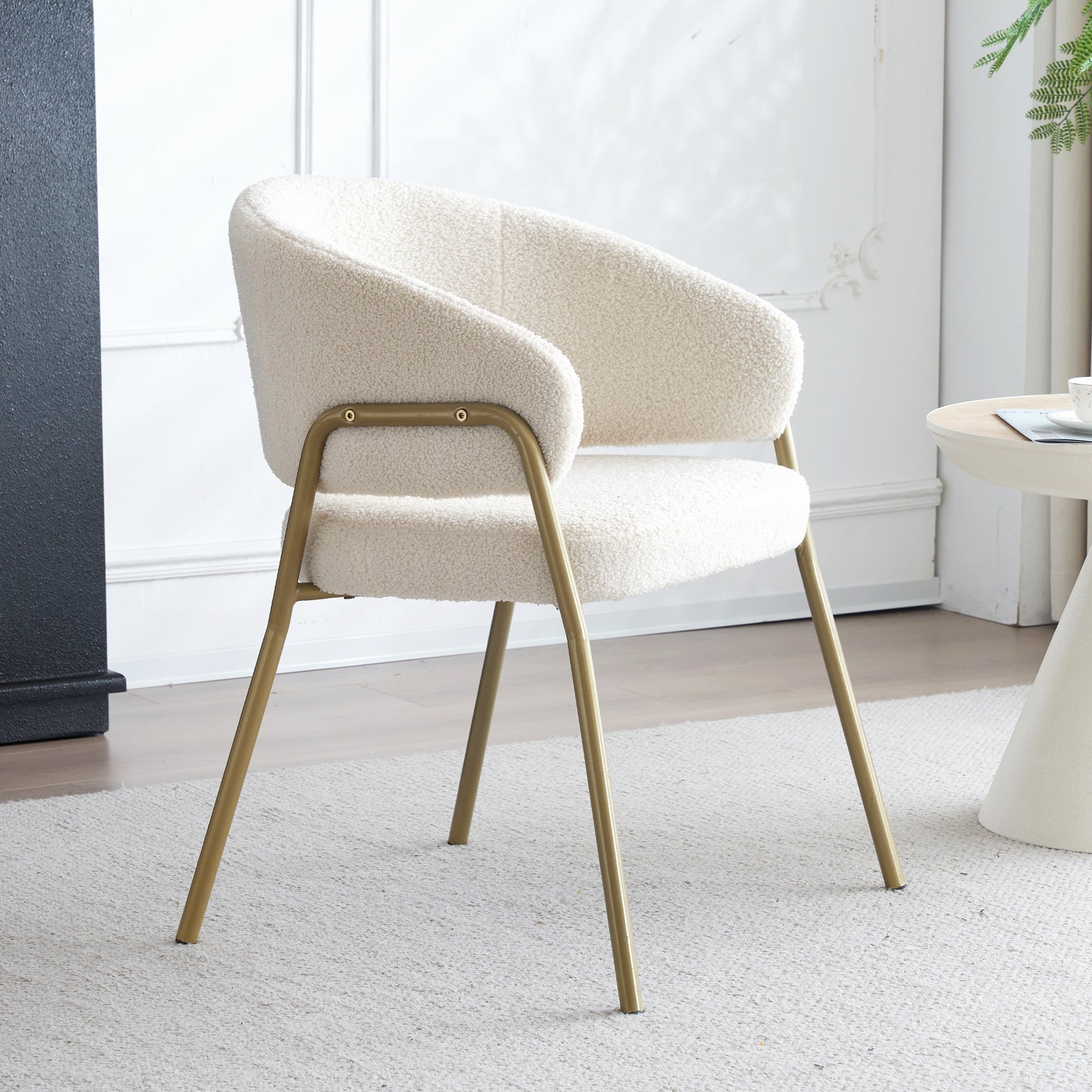 Lot de 6 chaises de salle à manger modernes en tissu effet laine blanche avec pieds dorés