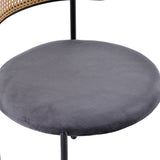 Lot de 2 chaises de salle à manger modernes en velours gris avec dossier en rotin et pieds en métal