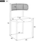 Lot de 2 chaises de salle à manger modernes en velours gris avec dossier en rotin et pieds en métal