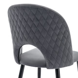 Lot de 2 chaises de salle à manger en velours gris avec dossier à motif diamant, pieds en métal réglables et assise rembourrée