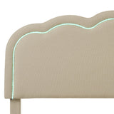 Packaged children's bed 90 × 190 cm with LED, in beige linen with adjustable headboard and slatted base (without mattresses)