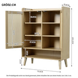 Meuble à chaussures en rotin naturel 80x35x105 cm avec 2 portes, 5 étagères fixes, poignées et pieds en bois massif, idéal pour entrée et couloir