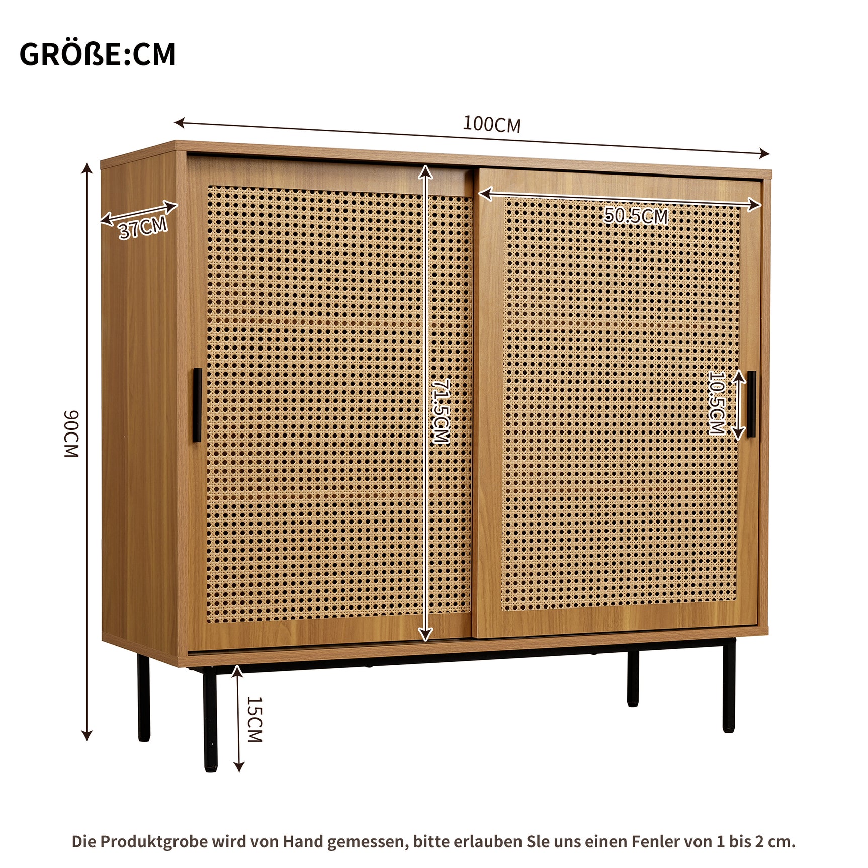 Küchen-Sideboard aus Holz im Landhausstil mit 2 Schiebetüren und verstellbaren Regalen – 100 × 90 × 37 cm